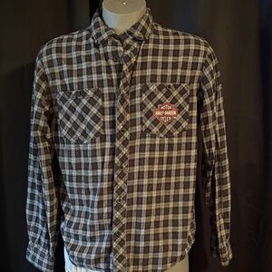 Harley-Davidson Men's Checkered Shirt - Black and Gray